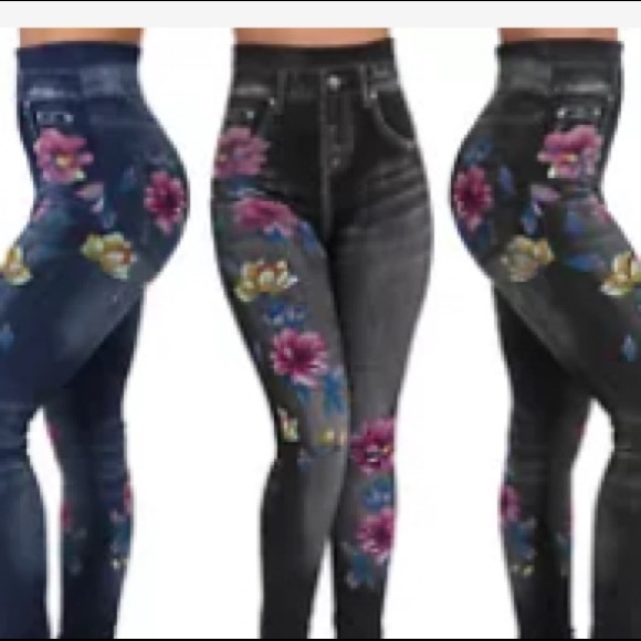 SO COOL HIGH WAIST DENIM LOOK LEGGINGS~2 LEFT - Picture 2 of 2